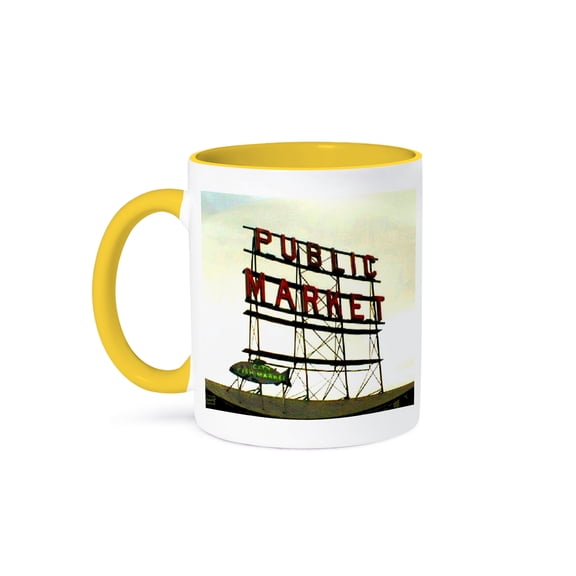 3dRose, Public Market Seattle , 15oz Two-Tone Yellow Mug