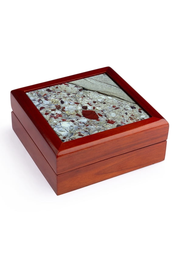 , Pudding stone, jasper quartz, rock mineral - US23 BJA0030 - Jaynes Gallery, Jewelry Box 5.5x5.5 inch with 4 inch tile