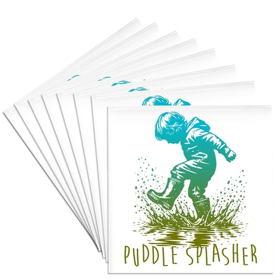 3drose, Puddle Splasher- Cute Image of Child Splashing in Puddles, Set of 8 Ceramic Tile Coasters