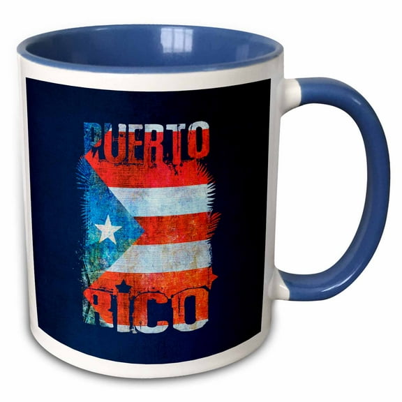 3drose, Puerto Rico Flag Distressed Style, 11oz Two-tone Blue Mug