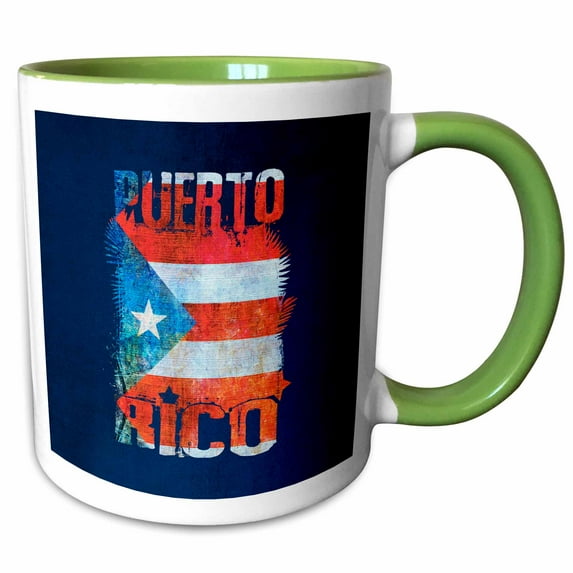 3drose, Puerto Rico Flag Distressed Style, 11oz Two-tone Green Mug