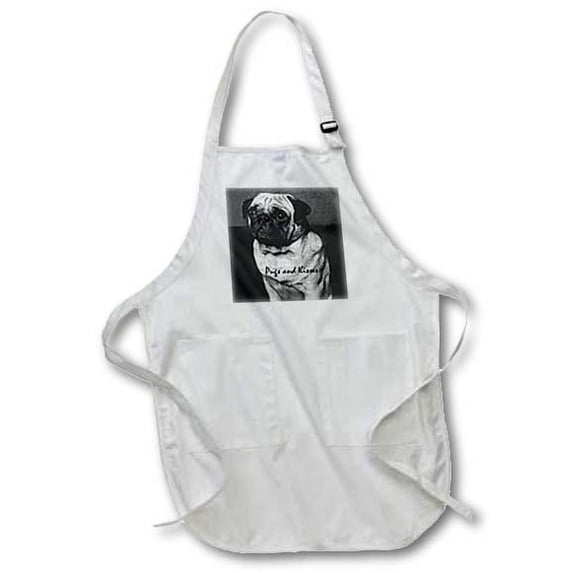 3dRose, Pug, Pugs and Kisses, BLACK Full Length Apron with Pockets 22w x 30l