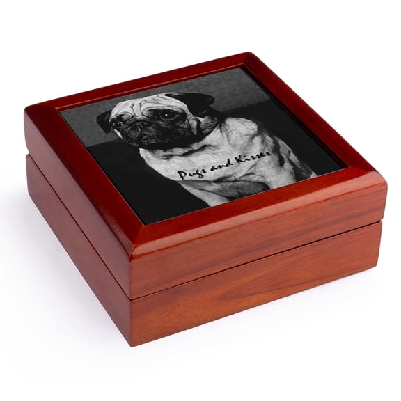 3dRose, Pug, Pugs and Kisses, Jewelry Box 5.5x5.5 inch with 4 inch tile