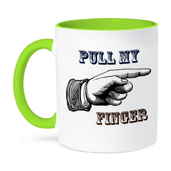 3dRose, Pull my finger funny vintage art funny fart jokes, 11oz Two-Tone Green Mug