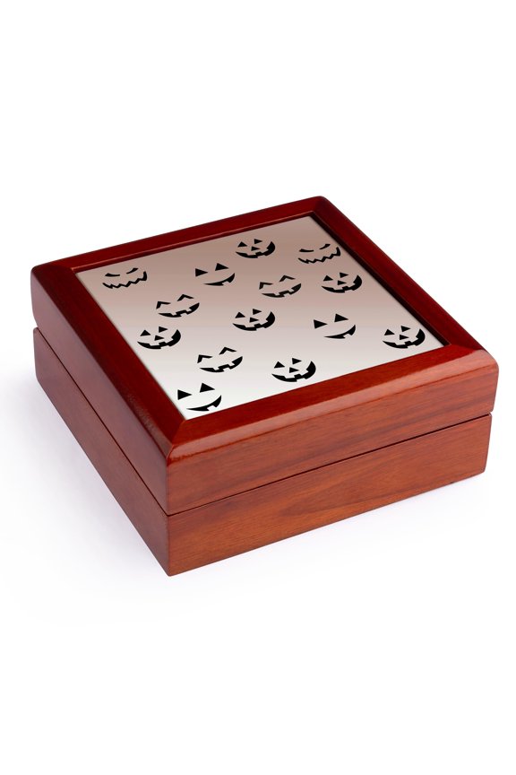 , Pumpkin Faces Fun Halloween Art, Jewelry Box 5.5x5.5 inch with 4 inch tile