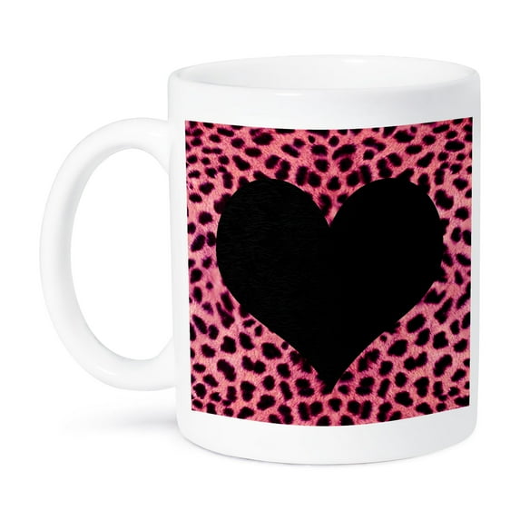3dRose, Punk Rockabilly Pink Cheetah Animal Print Black Heart, 15oz Mug