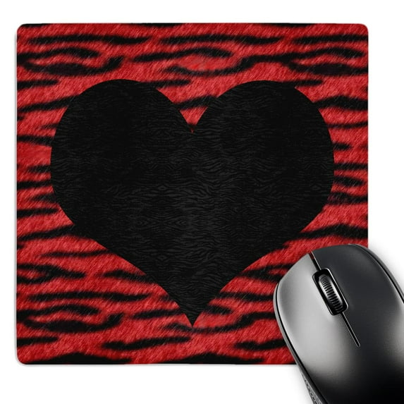 3dRose, Punk Rockabilly Red Tiger Animal Print Black Heart, MousePad