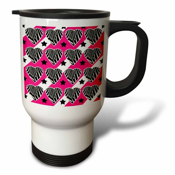 3drose, Punk Rockabilly Zebra Pink White Black Print, 14oz Stainless Steel Travel Mug