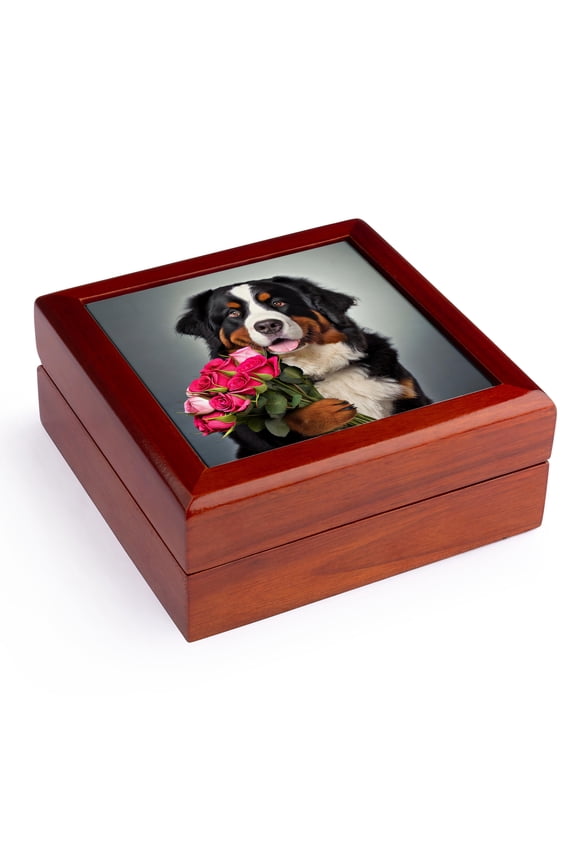 , Puppy Sleeping a Heart-Shaped Box, Jewelry Box 5.5x5.5 inch with 4 inch tile