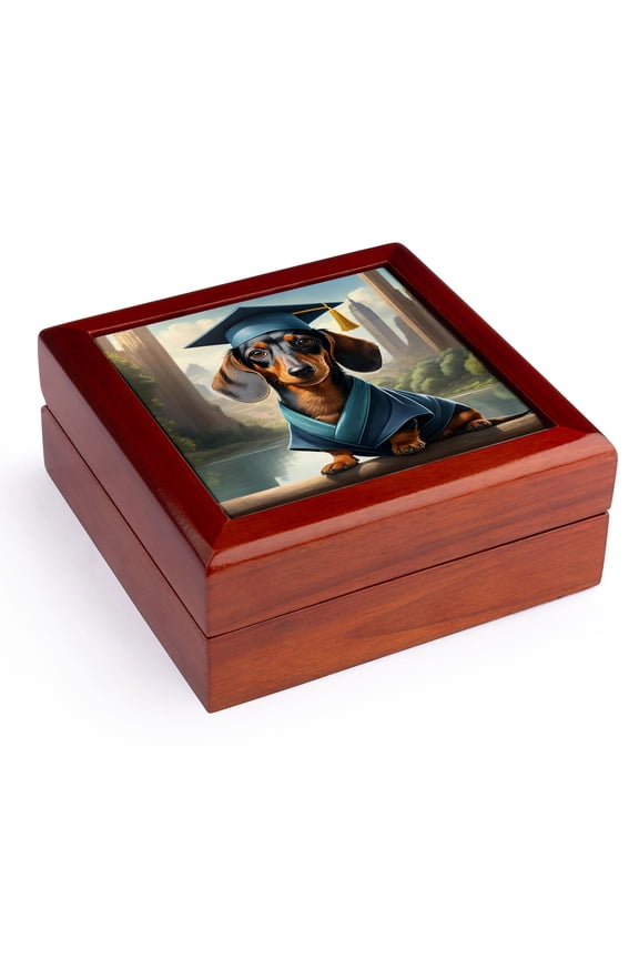 , Puppy Sleeping a Heart-Shaped Box, Jewelry Box 5.5x5.5 inch with 4 inch tile