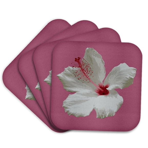 3drose, Pure White Hibiscus Tropical Flower Vector, Set of 4 Coasters - Soft