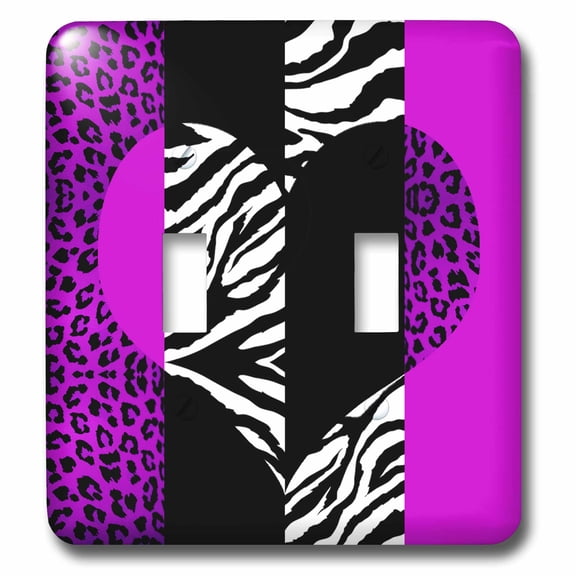 3dRose, Purple Black and White Animal Print - Leopard and Zebra Heart, double toggle switch