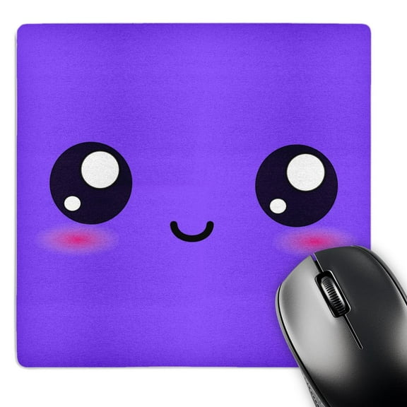 3dRose, Purple Cute smiling Square - Adorable and Kawaii Cartoony Smiling Face - Girly Sweet happy Cartoon, MousePad