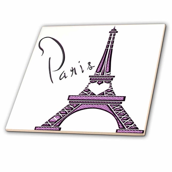 3dRose, Purple Gel Effect One Dimensional Eiffel Tower With The Word Paris, 6 Inch Ceramic Tile