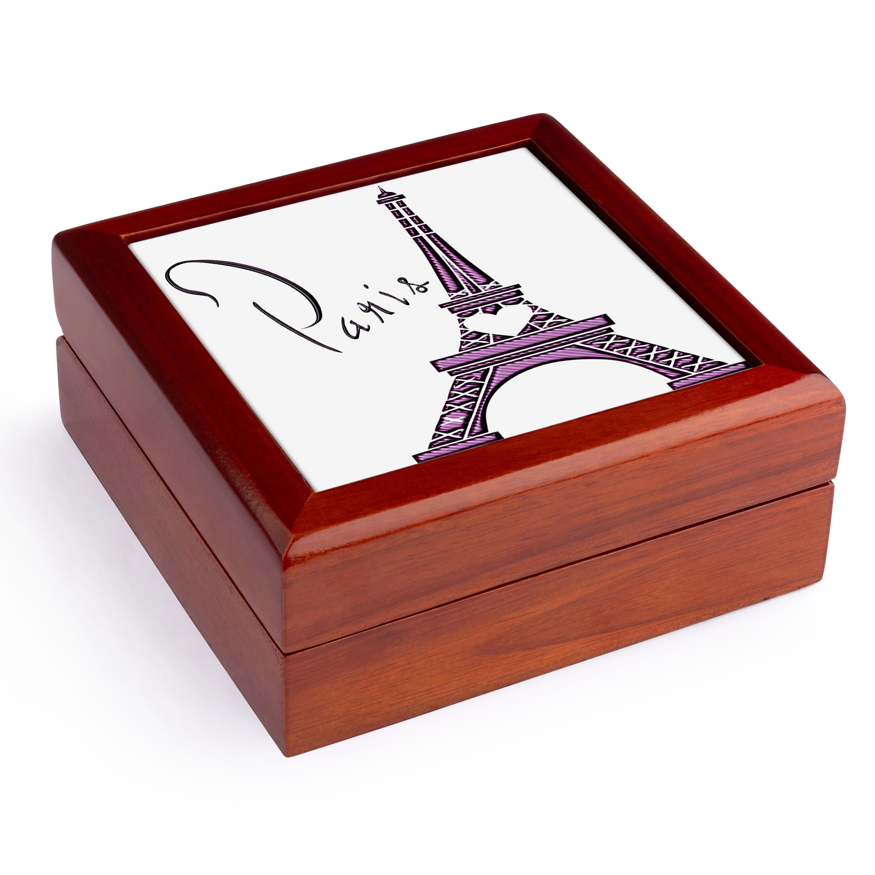 3dRose, Purple Gel Effect One Dimensional Eiffel Tower With The Word Paris, Jewelry Box 5.5x5.5 inch with 4 inch tile