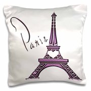 3drose, Purple Gel Effect One Dimensional Eiffel Tower with the Word Paris, 16x16 inch Pillow Case