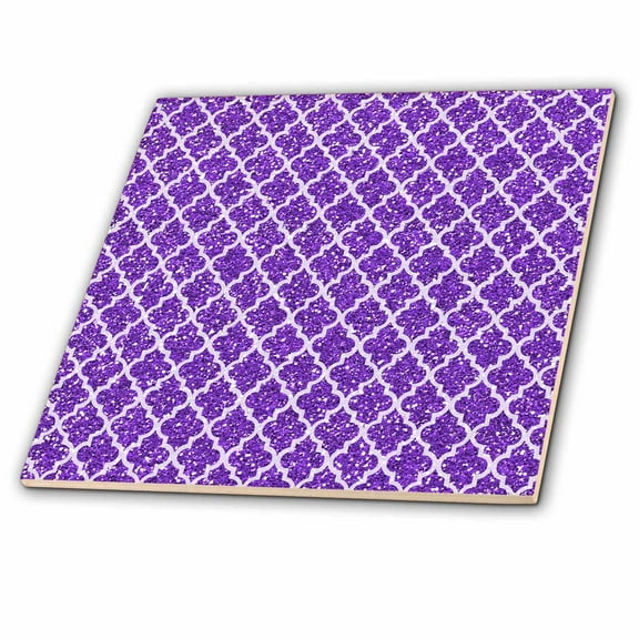 3dRose, Purple Glitter Effect Moroccan Quatrefoil Pattern, 4 Inch Ceramic Tile
