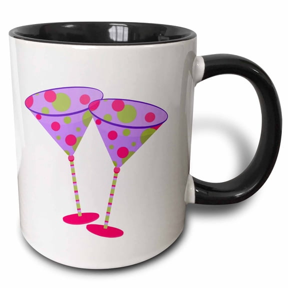 3drose, Purple Polka Dot Martini Glasses, 11oz Two-tone Black Mug