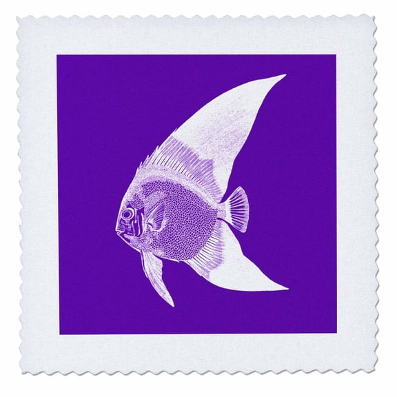 3dRose, Purple Tropical Fish print. Exotic modern sea ocean aquatic biology, 14x14 inch quilt square