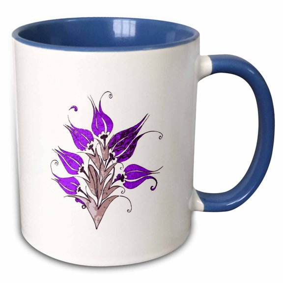 3drose, Purple Tulips in Artistic Ottoman Turkish Style, 11oz Two-tone Blue Mug