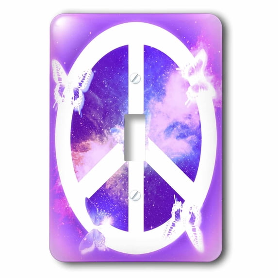 3dRose, Purple Universe Peace Sign and Butterflies- Inspirational Art, single toggle switch