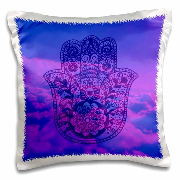 3dRose, Purple and Blue Cloud Hamsa, 16x16 inch Pillow Case
