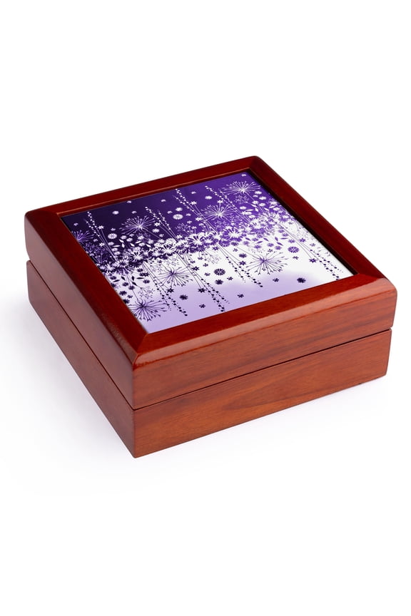 , Purple and White Floral, Jewelry Box 5.5x5.5 inch with 4 inch tile