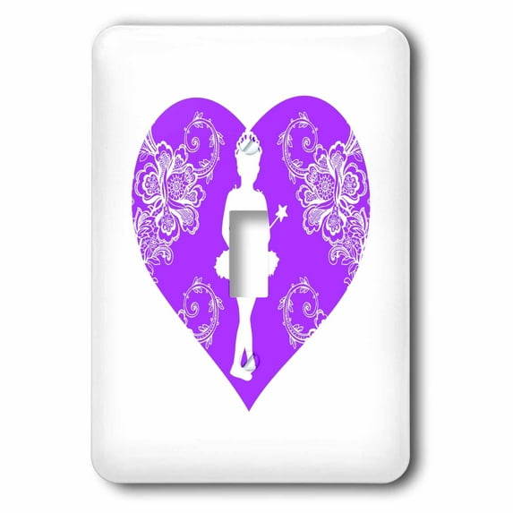 3dRose, Purple and White Heart with Ballet Dancer Detail, single toggle switch