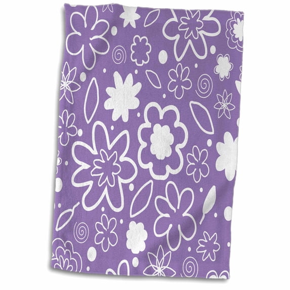 3dRose, Purple modern floral pattern - white flower print - trendy fashion contemporary girly summer flowers, 15x22 Hand Towel