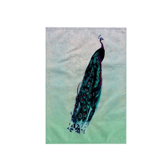 3dRose, Purple peacock with teal,turquoise and purple feathers on light green and lavender damask background, 15x22 Hand Towel