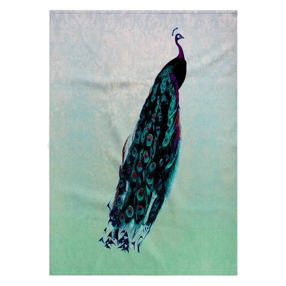 3dRose, Purple peacock with teal,turquoise and purple feathers on light green and lavender damask background, 22x30 Bath Hand Pool Towel