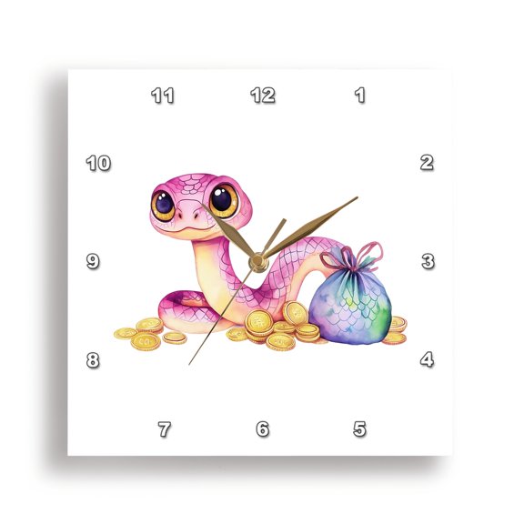 3dRose, Purple snake and golden coins image - Chinese Zodiac 2025. Nice gift, 15x15 Wall Clock