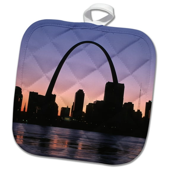 3dRose, Purple twilight along the St. Louis city Riverfront, Missouri, 8x8 Potholder