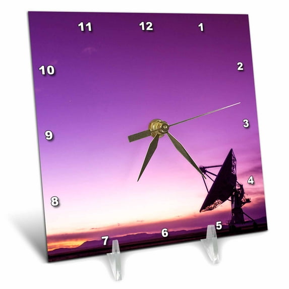 3dRose, Purple twilight over Radio telescope, Socorro, New Mexico, USA, 6x6 Desk Clock