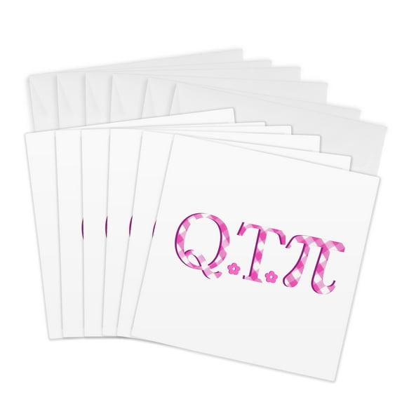 3drose, Qt Pi - Cute Pink Cutie Pie Math Pun - Geeky Girly Mathematics Humor, 6 Greeting Cards with Envelopes