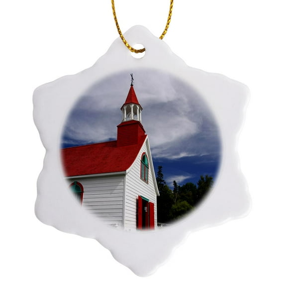 3drose, Quebec, Petite Chapelle, Wooden Church -cn10 Cmi0415 - Cindy Miller Hopkins, 3 inch Snowflake Porcelain Ornament