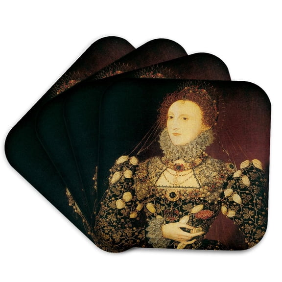 3dRose, Queen Elizabeth I by Nicholas Hilliard, Set of 4 Coasters - Soft