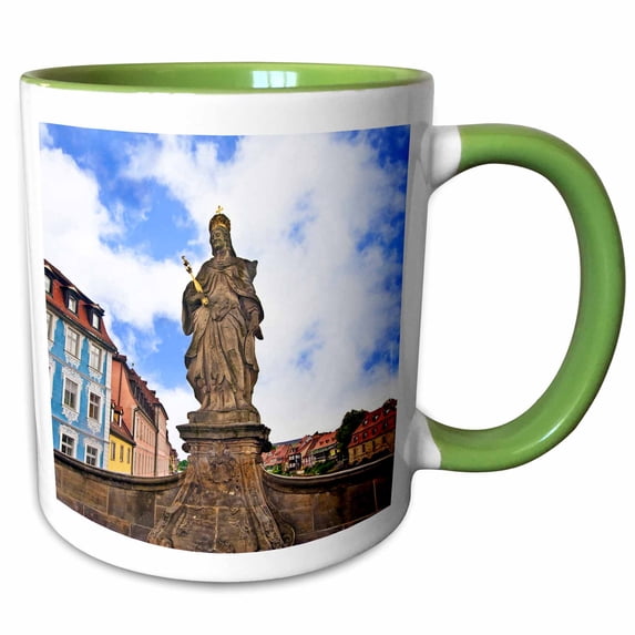 3drose, Queen Kunigunda Statue, Regnitz River, Bamberg Germany - Eu10 Mgl0220 - Miva Stock, 15oz Two-tone Green Mug