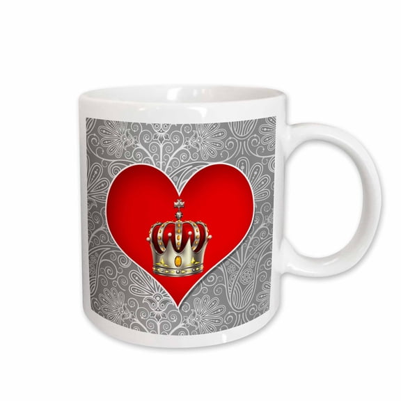 3drose, Queen of Hearts Red Heart with Crown for Card Players, 15oz Mug