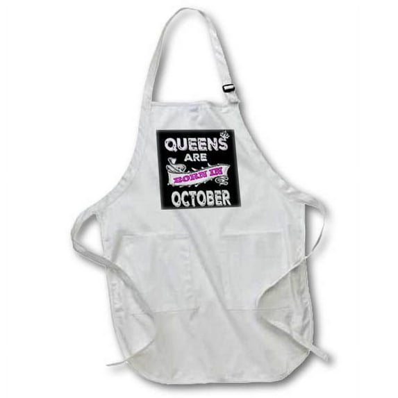 3dRose, Queens are born in October., BLACK Full Length Apron with Pockets 22w x 30l