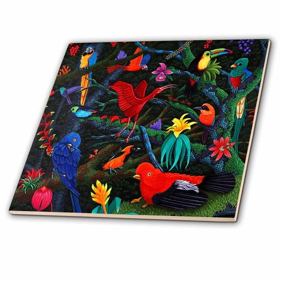 3dRose, RAINFOREST BIRDS , 4 Inch Ceramic Tile