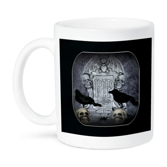 3dRose, RIP with Crow Halloween Skull Design, 11oz Mug