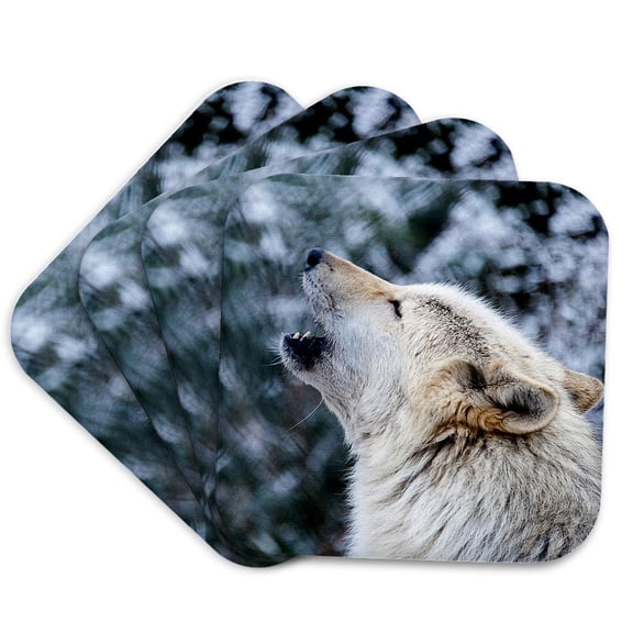3drose, Rocky Mountain Gray Wolf Howling, Set of 4 Coasters - Soft