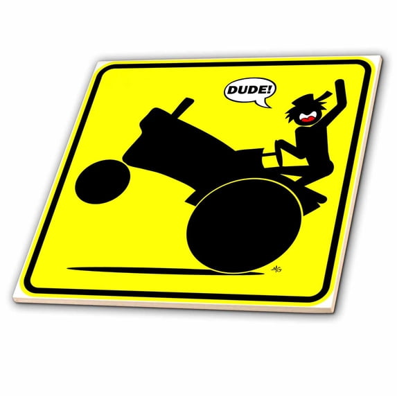 3dRose, RURAL DUDE tractor wheelie yellow sign 2, 8 Inch Ceramic Tile