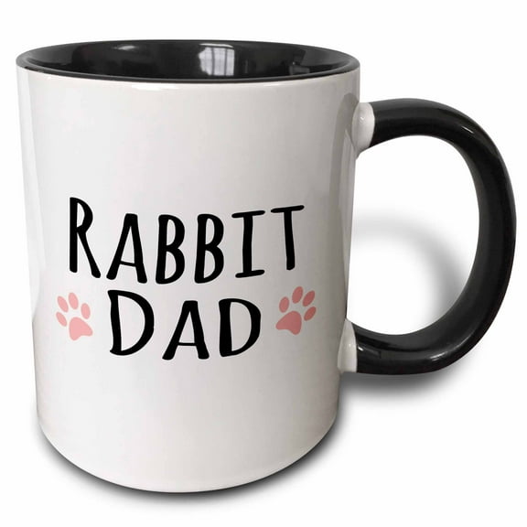 3drose, Rabbit Dad - for Bunny Rabbit Lovers and Pet Owners - with Pink Paw Prints, 11oz Two-tone Black Mug