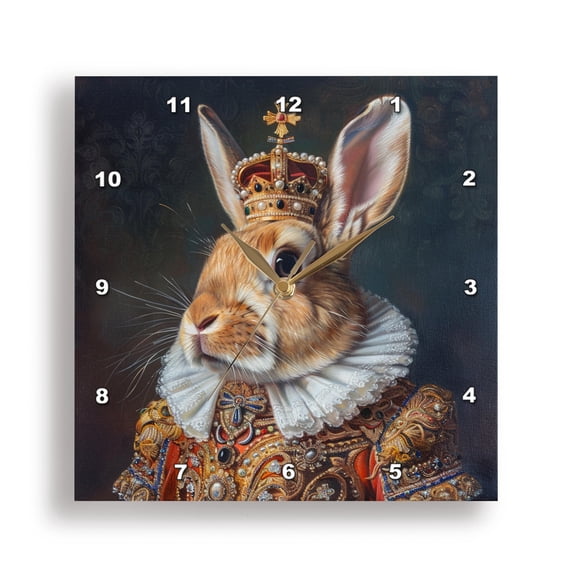 3dRose, Rabbit Royal Portrait Majesty, 15x15 Wall Clock