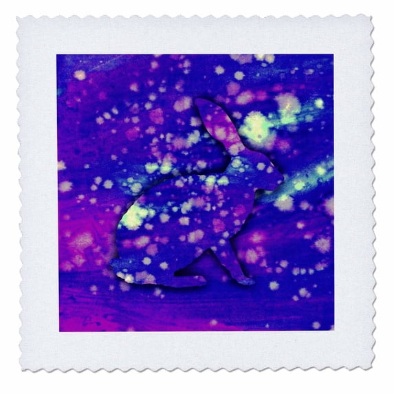 3dRose, Rabbit facing right over Pink Blue Watercolor Splash Background, 6x6 inch quilt square