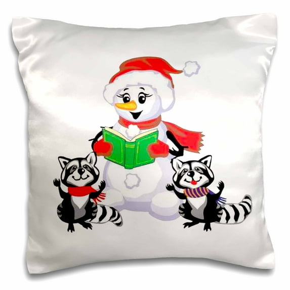 3drose, Raccoons and Snowman Singing Christmas Carols, 16x16 inch Pillow Case
