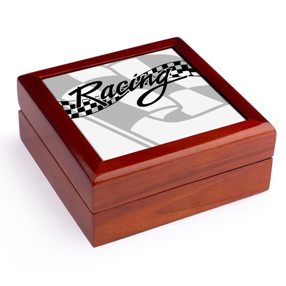 3dRose, Racing Black and White Checkered Flag, Jewelry Box 5.5x5.5 inch with 4 inch tile