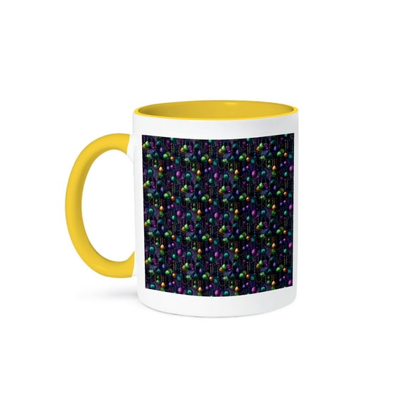 3drose, Rain of Colorful Beads Pattern. Mardi Gras Festival Magnificent Gift, 11oz Two-tone Yellow Mug